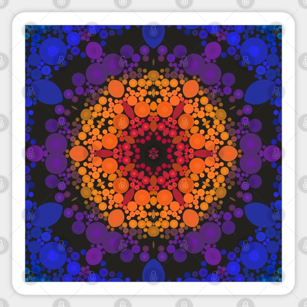 Dot Mandala Flower Yellow Purple and Blue Sticker by WormholeOrbital